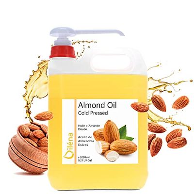 Olio di Mandorle Pelle (Corpo e Viso) e Capelli, Anti Smagliature Gravidanza, Pelle Atopica e Bambini, Olio per Massaggi Professionale, Idratante e Ricco Vitamina E. 100% Naturale e Puro - 2000 ml