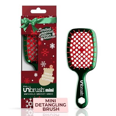 UNbrush Mini brosse à cheveux de fêtes, brossage indolore sur tous types de cheveux humides/secs, mini brosse démêlante avec picots antistatiques durables, légère et ventilée, cadeaux de Noël