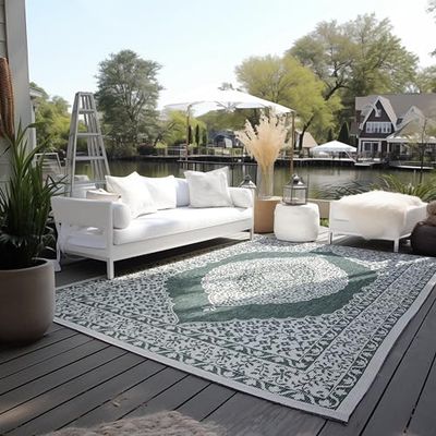 ELLE Decoration Tappeto orientale per interni ed esterni, resistente alle intemperie e all'acqua, design vintage, per esterni, per giardino, balcone, terrazza, soggiorno, verde, 160 x 230 cm