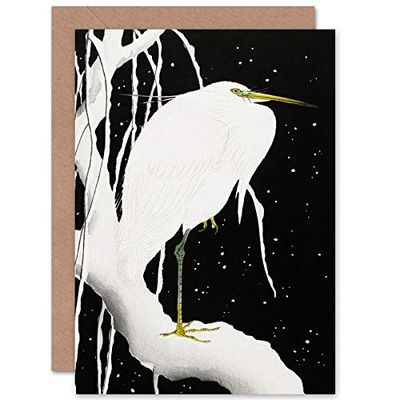Artery8 Ohara Koson Heron In Snow Japanese Painting Fine Art Greeting Card Plus Envelope Blank Inside Hroe Nieve japons Pintura