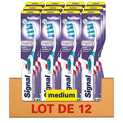 SIGNAL Brosse à Dents x12 Medium, Integral 8 Soin Complet, Pour une hygiène Bucco-dentaire en profondeur, Recyclable(lot de 12)