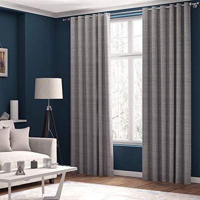 Curtains Faux Linen, Thermal Insulated, 3 Pass 100 % Blackout Eyelet Curtains, (2 Panels) Window Curtains/Panels/Drapes, 168 cm per Panel Width available in 3 drops (Silver, 66 x 90 inch 168 x 228 cm)