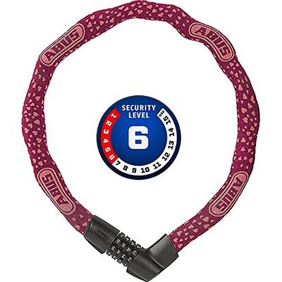 ABUS Lucchetto a catena Tresor 1385/75 Cherry Heart - lucchetto combinazione in acciaio temprato quadrata spessa 6 mm livello di sicurezza 75 cm rosso