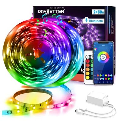 DAYBETTER Striscia LED 30 m (2 x 15 m), 5050 RGB LED con controllo tramite app, catena luminosa con telecomando per camera da letto, cucina, soggiorno e TV