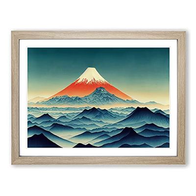 Illuminated Japanese Mountains H1022 Framed Print for Living Room Bedroom Home Office Décor, Wall Art Picture Ready to Hang, Oak A3 Frame (46 x 34 cm)
