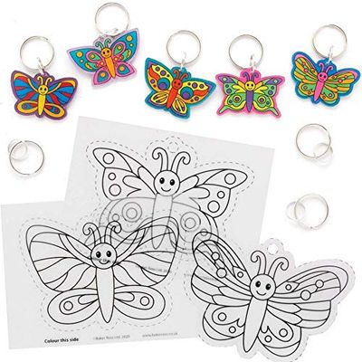Baker Ross FE150 Porte-clés de papillon en plastique rétrécissant - Paquet de 8, créez vos propres porte-clé pour les arts et l'artisanat pour enfants