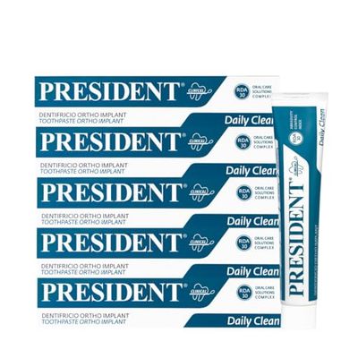 President KIT 5 DENTIFRICIO ORTHO-IMPLANT per portatori di apparecchi ortodontici, impianti dentali, protesi. Azione anti carie. massima protezione da irritazioni gengivali. RDA 30. 5X75ml