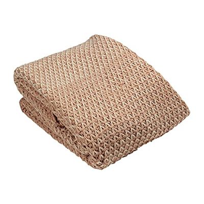 Riva Paoletti Elina Throw White Flecks-Crochet Inspired Knit-Fade and Shrink Resistant-100 140 x 180cm (55" x 71" inches), Acrylic, Blush Pink