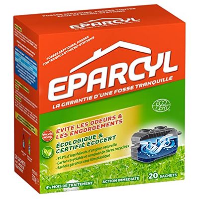 Eparcyl - 20 Sachets - Action Immédiate - 4 Mois et Demi de Traitement - Fosses Septiques - Fosses Toutes Eaux et Micro-Stations - Evite les Odeurs & les Engorgements - Ecologique & Certifié Ecocert