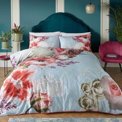 Laurence Llewelyn-Bowen - Royal Floral Duvet Cover - Super King Bedding Size (260 x 220cm) - Soft 100% Cotton - 2 Pillowcases - Luxury Bedding Set with Flowers - Blue Floral Duvet Cover - Mayfair Lady
