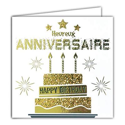 Kaart, vierkant, goudkleurig, geluk, verjaardag, Happy Birthday, cake, kaarsen, vuurwerk