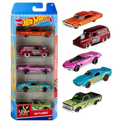 Hot Wheels Set van 5 speelgoedauto's in schaal 1:64, met realistische details en deco's, verzamelauto's voor kinderen vanaf 3 jaar, modellen kunnen afwijken van de getoonde afbeeldingen, 01806