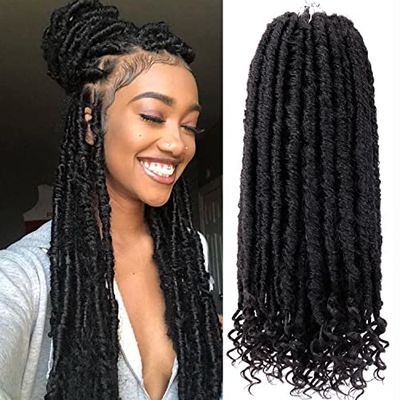 6Packs Goddess Faux Locs Crochet Hair 16 Inch Straight Goddess Locs with Curly Ends Synthetic Crochet Hair Braids for Black Women(1B )