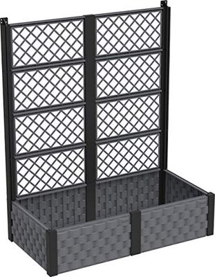 Duramax Jardinière surélevée rectangulaire avec treillis, idéale pour l'intérieur et l'extérieur, extensible désign, pour planter des herbes, des fleurs et des légumes, capacité de 12L, Gris