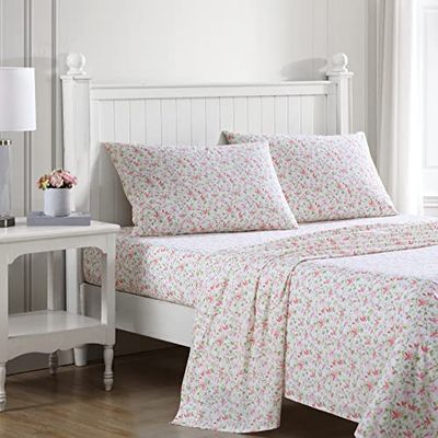 Laura Ashley – tvillinglakan, bomull percale sängklädesset, lätt och andningsbar heminredning, sovsal nödvändigheter (Norella rosa, tvilling)