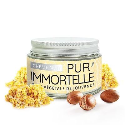 Crème visage Nuit Pur'Immortelle Bio - Soin anti-âge - Immortelle, Acide hyaluronique, Argan, Onagre - 99% d'origine naturelle - Fabriquée en France- 50 ml - PROPOS'NATURE