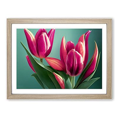 Picturesque Tulip Flowers H1022 Framed Print for Living Room Bedroom Home Office Décor, Wall Art Picture Ready to Hang, Oak A3 Frame (46 x 34 cm)