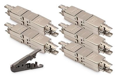 DIGITUS Set: 5X Module de Connexion Cat-6A - pour la réparation et l'extension de câbles de Pose Ethernet - 500 MHz - Barrettes LSA pour AWG 22-26 - Noir + 1x Outil de dénudage pour câbles réseau