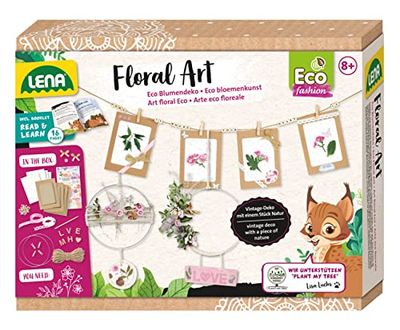 Lena - Eco Blommigt pysselset, med 2 drömfångare Ø 18 cm, 4 vikbara kort 10,5 x 15 cm för torkade blommor, dekoration och följeslagarhäfte, från 8 år, 42835