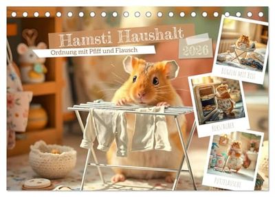Hamsti Haushalt - Ordnung mit Pfiff und Flausch (Tischkalender 2026 DIN A5 quer), CALVENDO Monatskalender: Der Haus-Hamster - Wenn Flausch auf Ordnung trifft