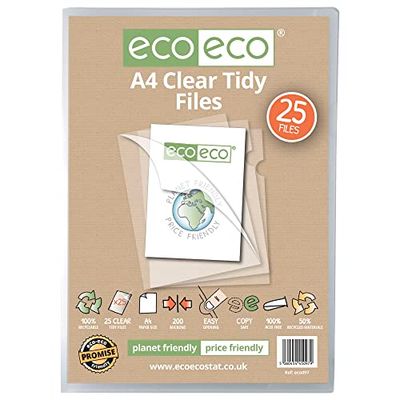 eco-eco Eco097 - Cartelline portadocumenti in formato A4, 50% riciclate, 200 micron, apertura superiore e laterale, 25 cartelline trasparenti