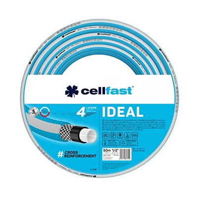 Cellfast Manguera de jardín IDEAL, Duradera, Flexible, 4 Capas, Trenzada Cruzada Duradera, Resistente a los rayos UV y a las algas, Tecnología REACH, 27 Bares, -20/60 ° C Temperatura 1/2 ", 50 m