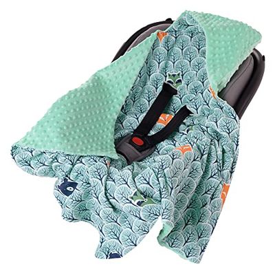 Inbaker Deken 100% katoen 85x85cm met capuchon knuffeldeken voor kinderwagen babyzitje universele dubbelzijdig babydeken buggy autostoel