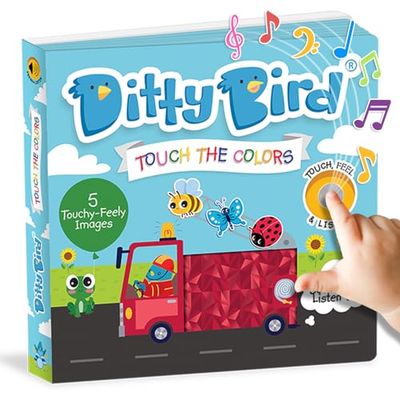 Descubre colores con Libros Musicales Ditty Bird Toca y Siente: Juguetes Montessori divertidos y recursos sensoriales para niños de 1 a 3 años. Libro interactivo resistente para bebés.
