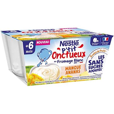 Nestlé Bébé P'tit Onctueux Laitage Mangue Ananas sans sucres ajoutés - dès 6 mois - 4 x 90g