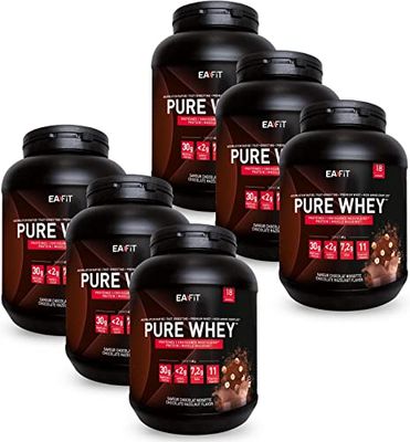 EAFIT Pure Whey - Chocolat Noisette 750 g - FORMAT ECO 6 POTS 4,5kg - Croissance Musculaire - Protéines de Whey - Assimilation Rapide - Acides Aminés et des Enzymes Digestives - Certifié Anti-dopage