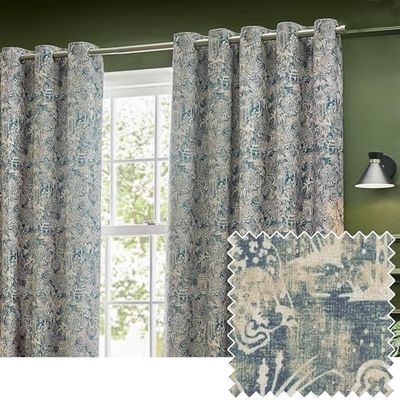 Wylder Tropics Bengal Chenille Eyelet Curtains, Wedgewood