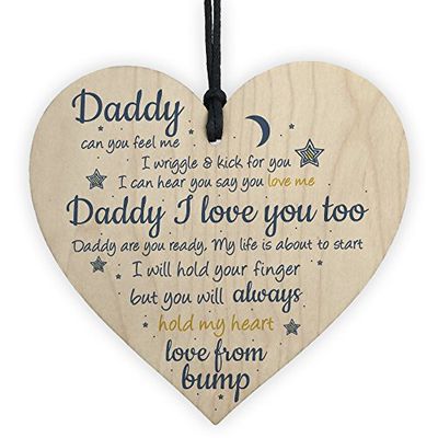 RED OCEAN Handmade Wooden Heart From Bump Gifts For Men Dad Daddy To Be Birthday Father Baby Son Daughter