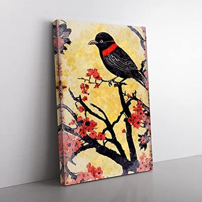 Vintage Bird No.1 Canvas Wall Art Print Ready to Hang, Framed Picture for Living Room Bedroom Home Office Décor, 60x40 cm (24x16 Inch)