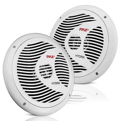 Pyle Enceintes Marines Doubles 16,51 cm – Haut-Parleur Extérieur 2 Voies Étanche et Résistant aux Intempéries avec Puissance de 150 Watts - Cône en Polypropylène et Entourage en Tissu - Blanc