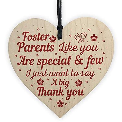 RED OCEAN Foster Parent Family Mum Dad Gifts Handmade Wooden Heart Chic Sign Thank You Keepsake
