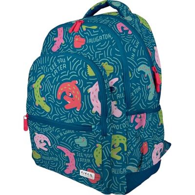 Grafoplas - Sac à dos scolaire à trois compartiments, 33 x 46 x 22,5 cm, 30 litres, zone rembourrée pour ordinateur portable, modèle Rubber, motif Alligator, Elena Corredoira, adaptable à la poussette