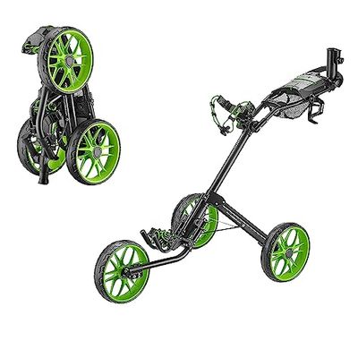 CaddyTek Golfwagen met 3 wielen - Deluxe Quad-Fold Compacte Push & Pull Opvouwbare Caddy Trolley - Caddylite 15.3 V2, Groen, One Size