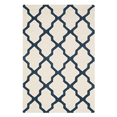 SAFAVIEH Tapis géométrique pour Salon, Salle à manger, Chambre à coucher - Cambridge Collection, Tapis à poil court, Ivoire et Marine, 76 X 244 cm