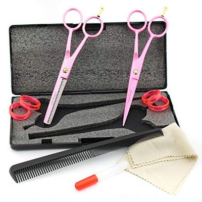 Haryali London Hairdressing Scissors Set - 6" Hair Cutting Scissors Set - Pink - Left Handed - Thinning Shears - Scissors Grease - Cloth - Hairdressing Comb - Hair Scissors for Women - and Men