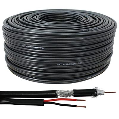 RG59 100 m combi coaxiaal + stroomkabel 75 ohm 0,81 mm SeKi; videokabel CCTV coax videobewaking bewakingscamera