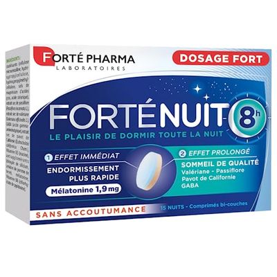 Forté Pharma - FortéNuit 8h - Complément Alimentaire à base de Mélatonine et Plantes - Sommeil de Qualité - 15 comprimés Bi-couches