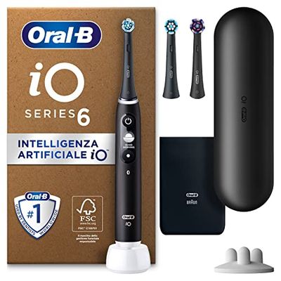 Oral-B iO 6 Spazzolino Elettrico Ricaricabile Nero, 3 Testine Di Ricambio, 1 Custodia Da Viaggio. 1 Spazzolino