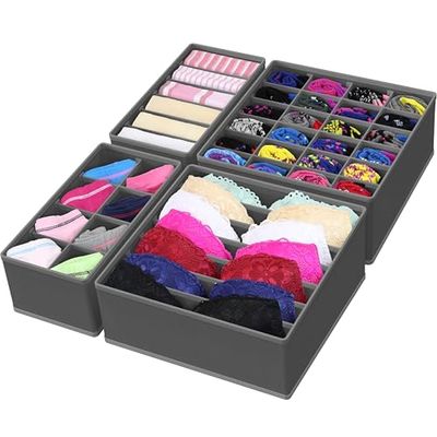 Simple Houseware Lot de 4 séparateurs de tiroir pour Organisateur de sous-vêtements, Gris foncé