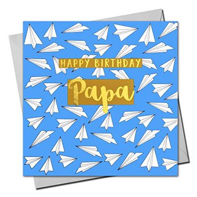 Gelukkige Verjaardag Papa, Papieren Vliegtuigen, Wenskaart met tekst Verijdeld in Glanzend Goud