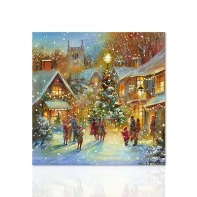 Christmas Village Tableau mural Décoration murale de Noël pour salon, bureau, Noël, 40 x 40 cm