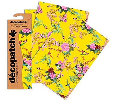 Decopatch C750O - 1 busta da 3 fogli di carta stampata 30x40 cm, Asiatico giallo