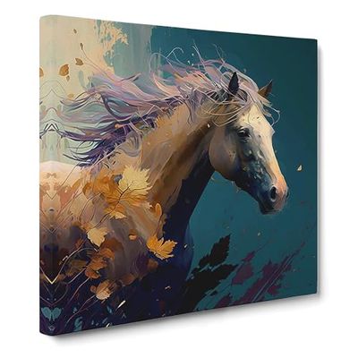 Pony Impressionism No.1 Canvas Wall Art Print Ready to Hang, Framed Picture for Living Room Bedroom Home Office Décor, 50x50 cm (20x20 Inch)