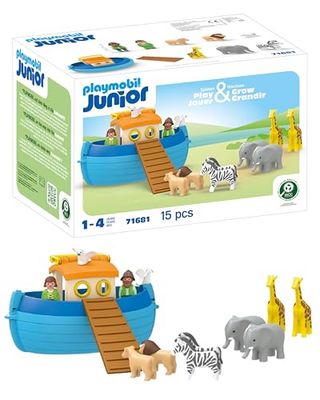 PLAYMOBIL JUNIOR 71681 Meeneem Ark van Noach, inclusief hellingbaan en negen dieren, duurzaam speelgoed gemaakt van plantaardig plastic, speelgoed voor kinderen vanaf 1 jaar