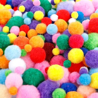 AiQInu 1200 Pompones Manualidades, 10/15/20/25/30mm Pompones de Colores para Actividades Escolares con Niños, para Bricolaje de Artesanía y Material de Afición