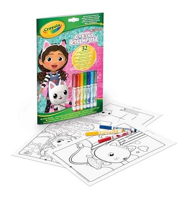 Crayola, Activiteit & Coloring Album Gabby's Dollhouse, 32 Kleurplaten en 7 Mini Uitwasbare Viltstiften, 04-0724G